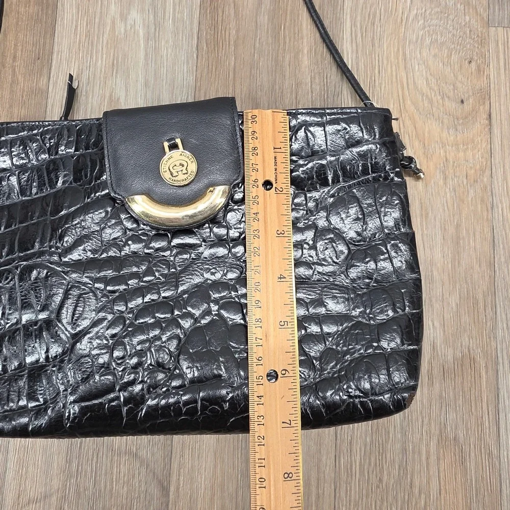 Vintage Etienne Aigner‎ Black Croc Embossed Leather Crossbody Bag Shoulder Purse